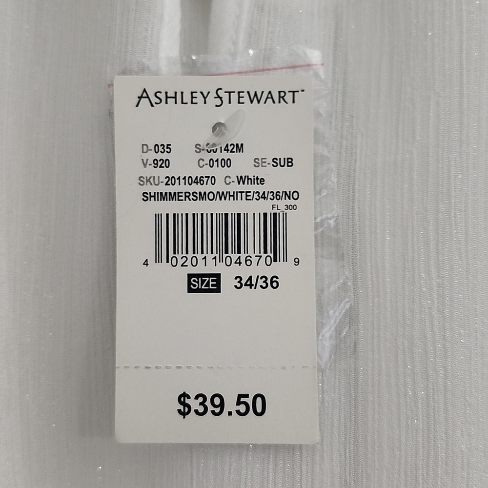 NWT ASHLEY STEWART WHITE SHEER TOP KEYHOLE FRONT & BACK ELASTIC WAIST SZ 34/36 - Picture 12 of 16